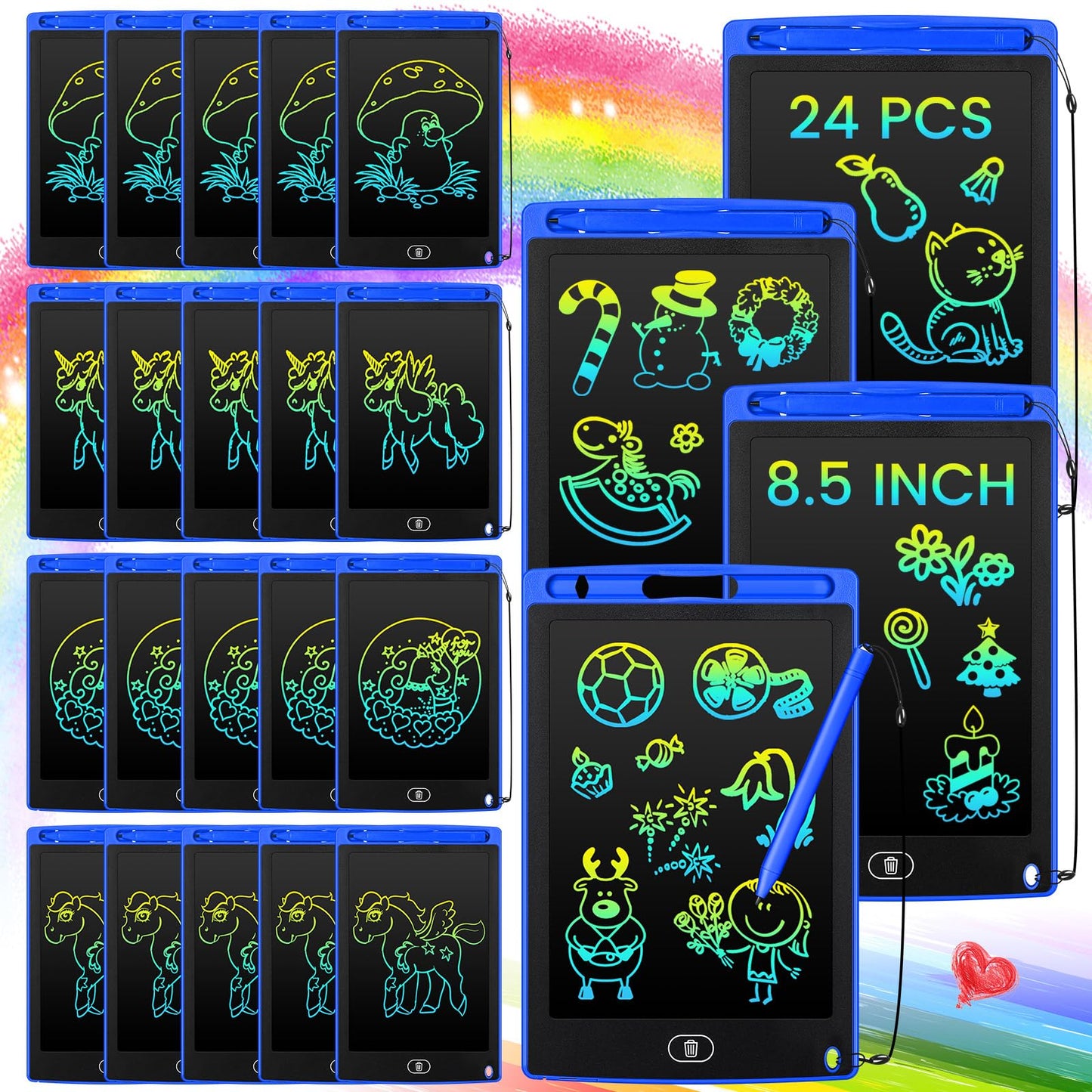 Zhehao 24 Pieces LCD Writing Tablet Doodle Board 8.5 Inch Colorful Reusable Screen Board Pad Reusable Drawing Writing Learning Educational Pad Toys for Girls Boys 8-10 3-10(Blue,Round Style)