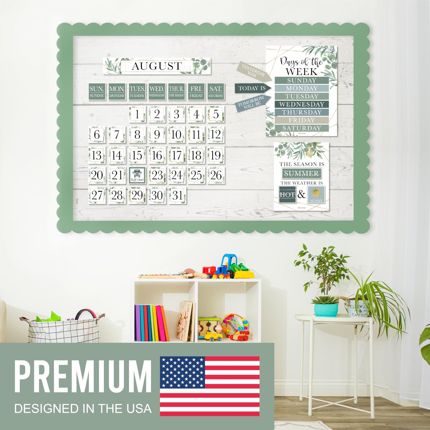 Hadley Designs Classroom Calendar Set Bulletin Board Decorations - Greenery School Calendar for Classroom Decor, Kindergarten Preschool Elementary Teacher Must Haves, Homeschool & Daycare Essentials
