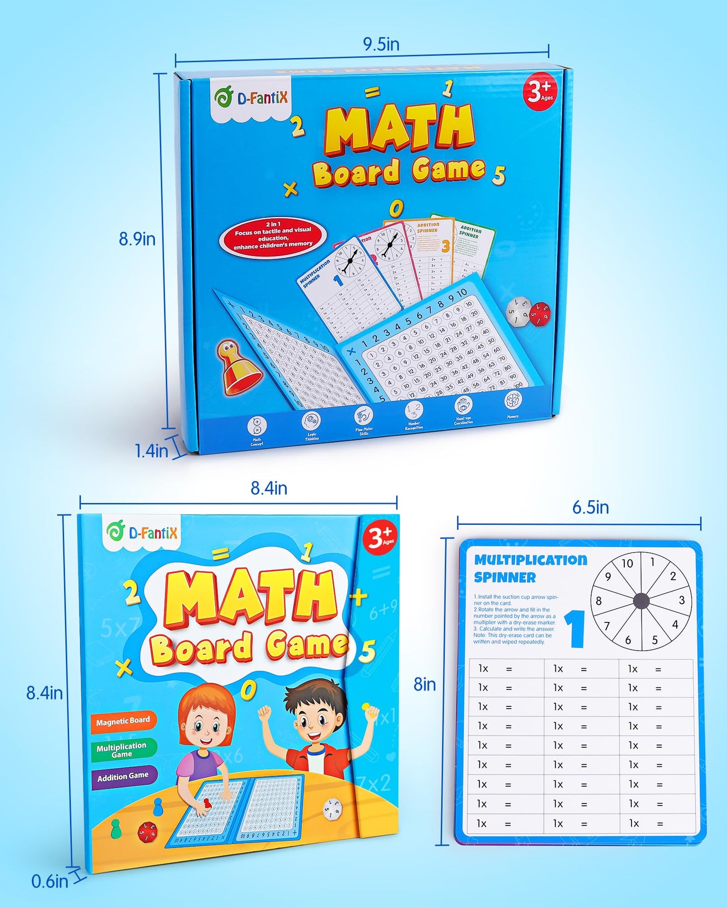D-FantiX Magnetic Addition Multiplication Game Board, Math Games for Kids 8-12, Math Manipulatives for Elementary School, Montessori Learning Toys for Homeschool Classroom