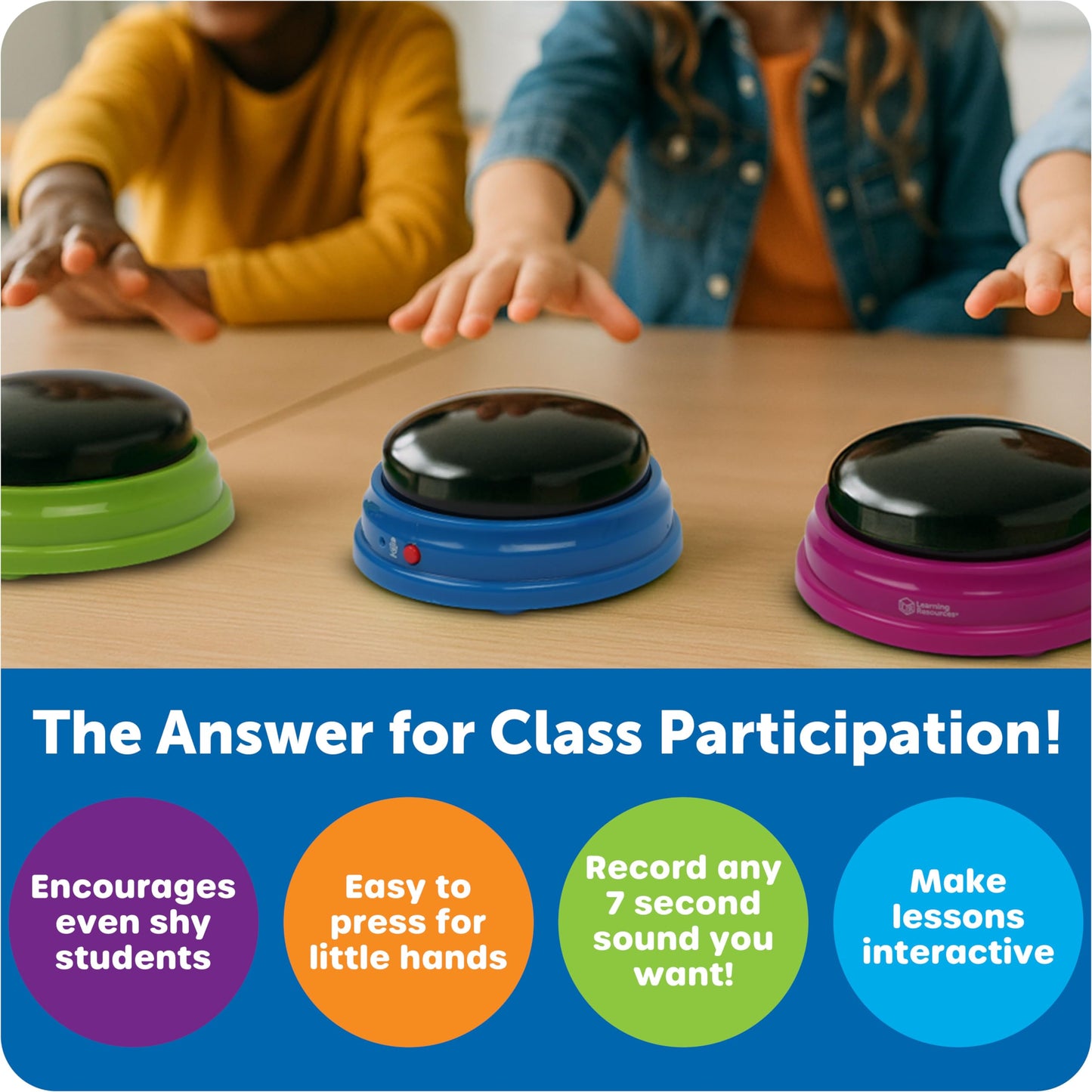 Learning Resources Recordable Answer Buzzers - Classroom Must Haves Supplies, Kids Toys, Sound Effect Button, Family Game Shows For Trivia, Participation Tools Boys and Girls Birthday Gifts