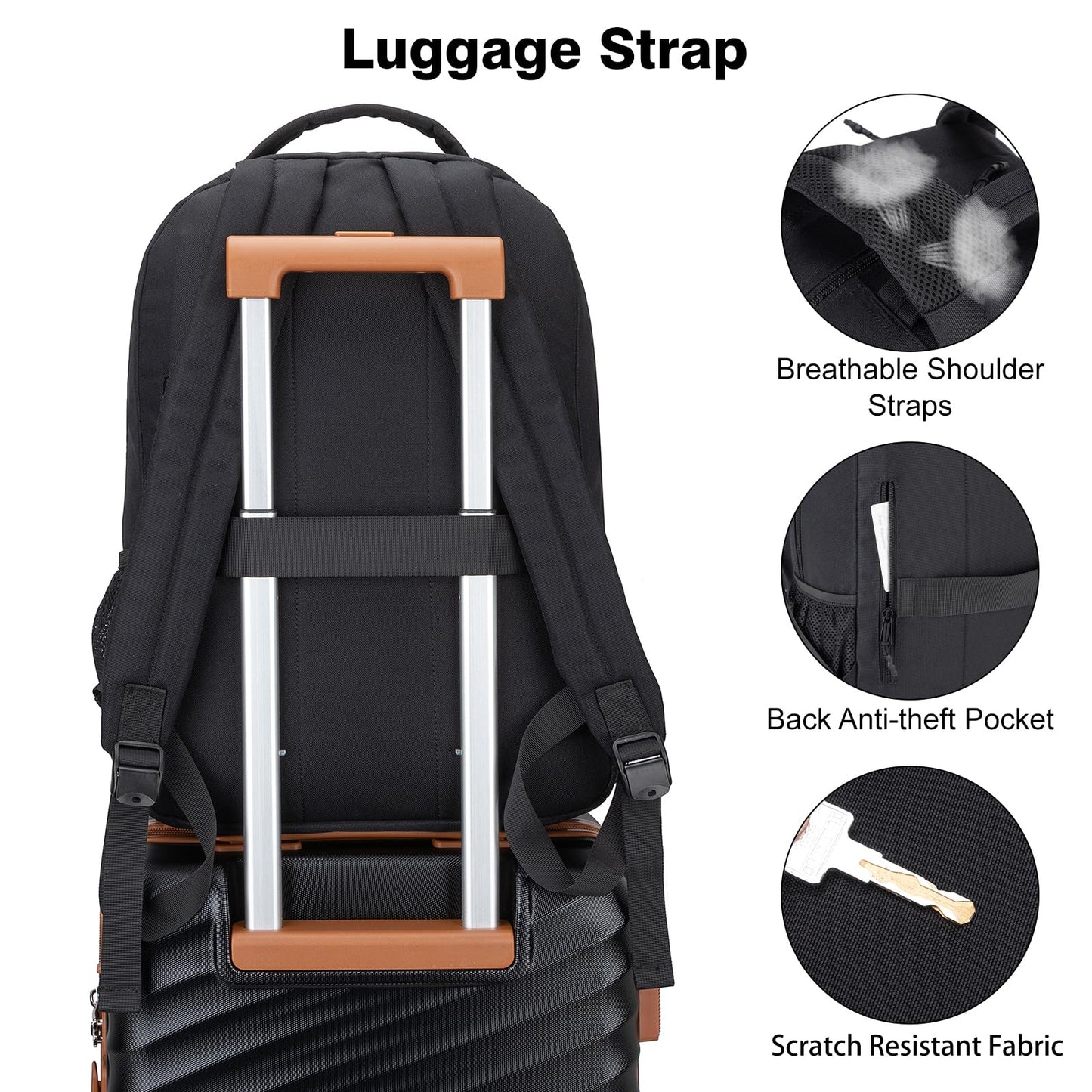 Tzowla School Backpack for Teen Girs and Boys,15.6 Inch Laptop Bookbag for 14-18 Teenage,Lightweight Students Backpacks for College/Campus/High Shool,Water Resistant Casual Daypack(Black)