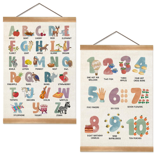 ZTGDA Cute Alphabet Numbers Poster Set of 2, Alphabet Numbers Wall Art, ABC Banner Poster, Wall Hanging Decor for Toddler Room Playroom Nursery Wall Classroom Decor 12x16In(ABC+123)