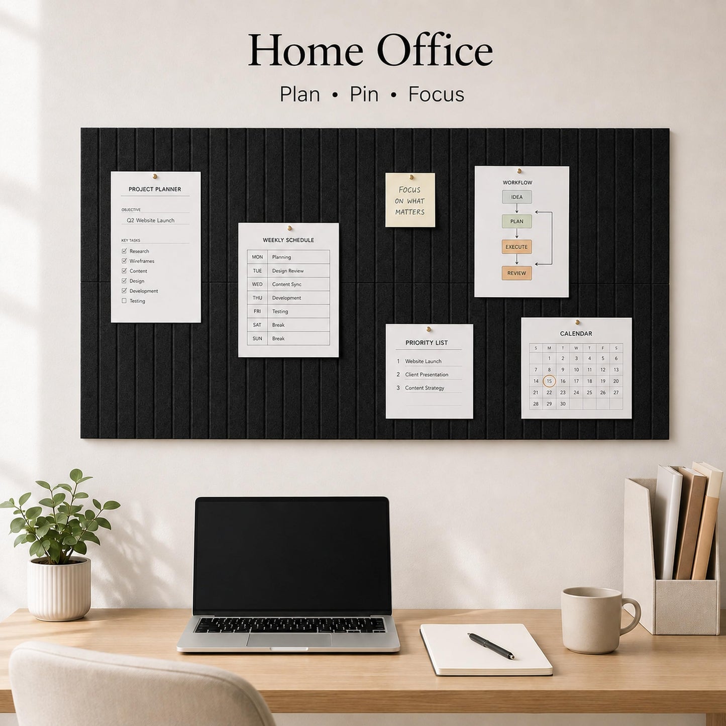 Large Felt Bulletin Board for Wall, 8 Pack 11.8'' x 11.8'' Felt Board Tiles, 48'' x 24'' Cork Board Alternative with Adhesive Tabs, Decorative Pin Board for Home Office, Dorm,Classroom