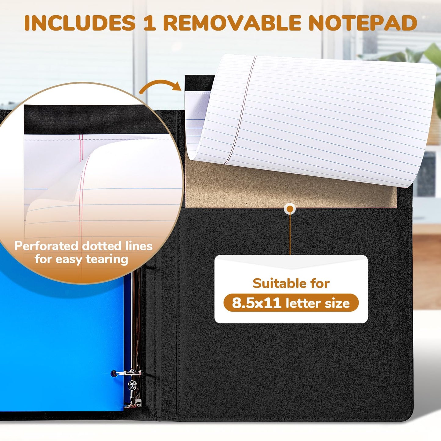 JoyCat 3 Ring Binder Clipboard with Storage,12.4"x10.2"Magnetic Clipboard Folder with 5 Expandable Folders,Refillable Lined Notepad (11" x 8.5"),Ideal for School Office Nursing(Black)