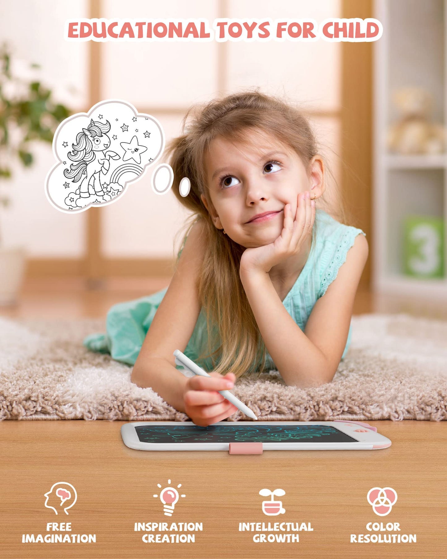 10 inch LCD Writing Tablet for Kids, Unicorn Toys Gifts for Girls Aged 3-5, Toddler Girl Kids Educational Travel Toy, Birthday Gift for 3 4 5 6 7 8 9 Year Old Girl (White)