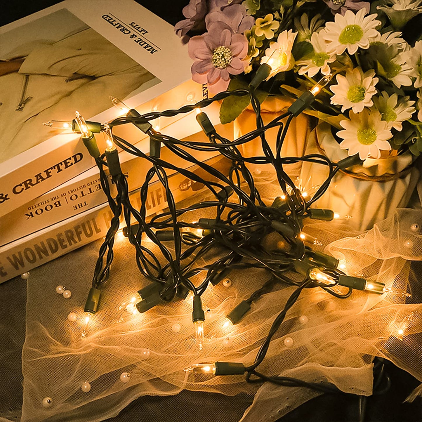 MULTI-SPARKING Clear Christmas String Lights - 35 Count Warm White Mini Lights, 8.5 Feet Green Wire, Indoor/Outdoor Use