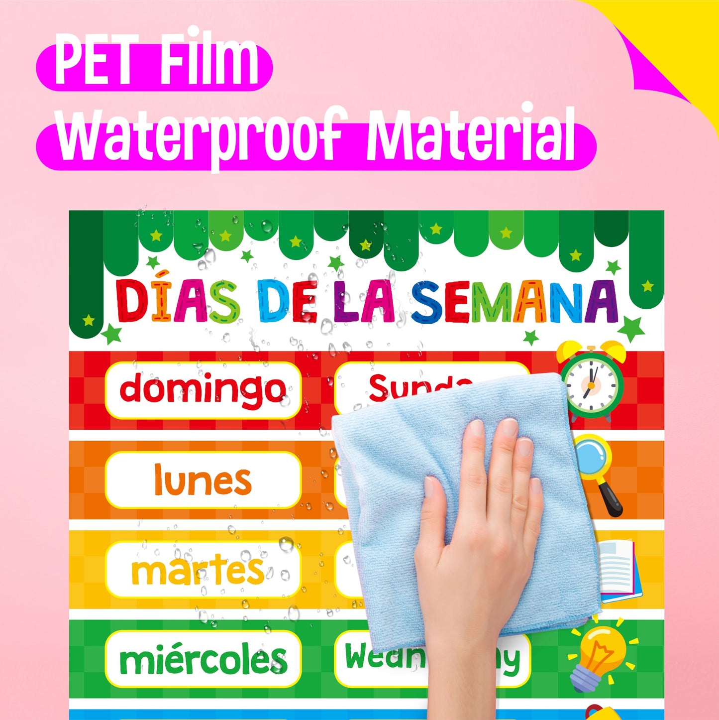 15 Packs Spanish & English Educational Posters, Thick Elementary Bilingual Poster Waterproof & Tearproof with PET Film, Early Language Learning Tool Educational Posters for Kindergarten Preschool
