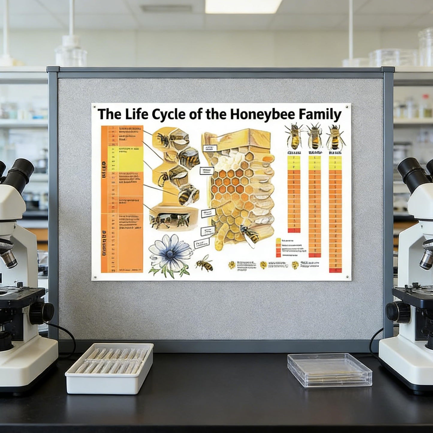 Honeybee Life Cycle Educational Poster Bee Family Development Chart for Classroom, Homeschool & Beekeeping Enthusiasts Canvas Print 24x16inch(60x40cm) Unframe-Style