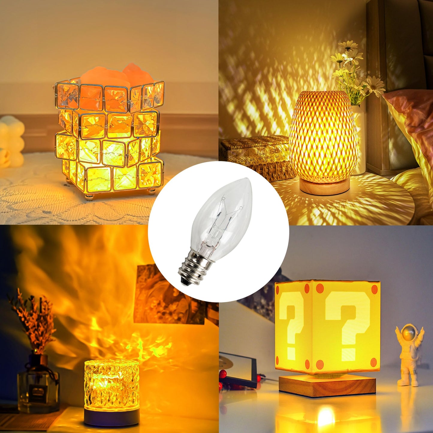 Dazzle Bright C7 Candelabra Light Bulbs 2 Pack 6 FT White Cord with On/Off Switch Warm White Incandescent Model 31001A-09