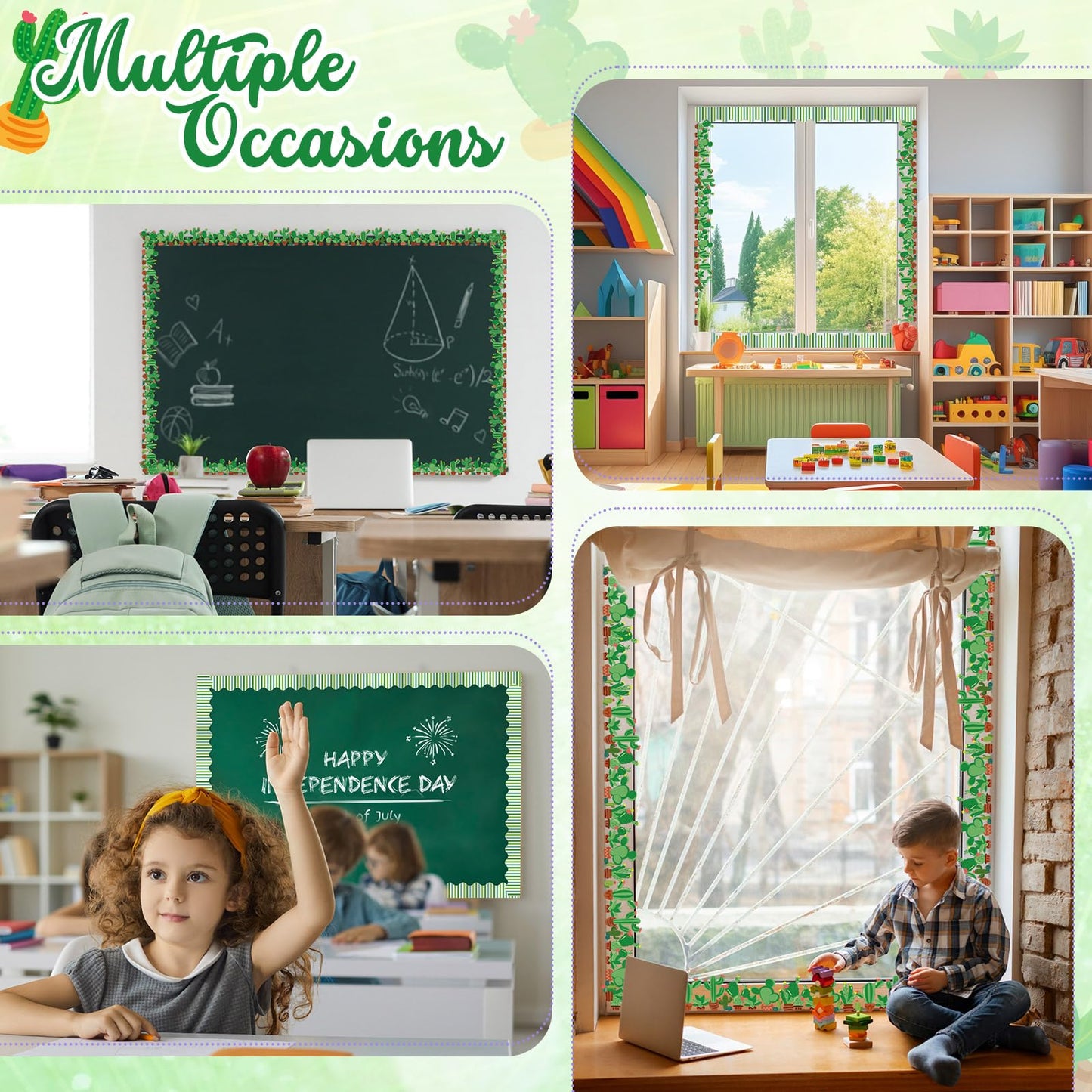Trandraft 2 Rolls 65.6ft Cactus Bulletin Board Decorations Borders Strips Succulent Classroom Decor Back to School Trim Borders for Home Office(Cactus Style)