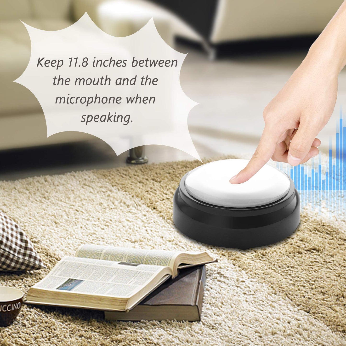 Recordable Button, Sound Button Record Talking Button Answer Buzzers Funny Buttons Record Your Own Words with 30s Voice Recording Time Also Used for Dog Training - White and Black (Battery Included)
