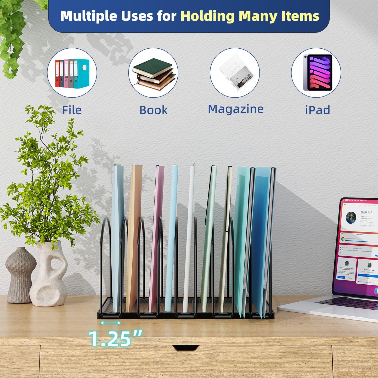 Simple Trending 9 Section Metal File Sorter Organizer for Desk Home Office, Black