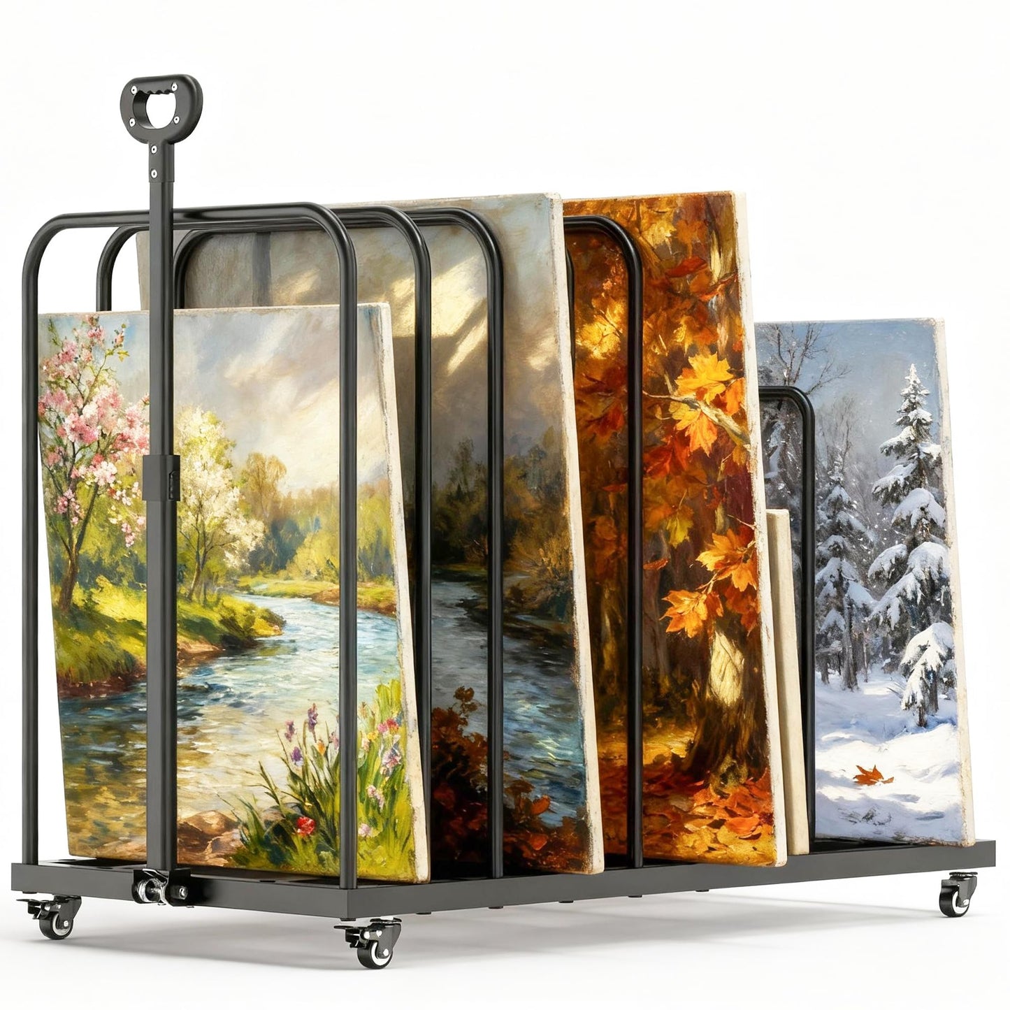 BERPET Heavy-Duty Art Storage Rack with Handle & Wheels, Mobile Metal Organizer for Canvas, Boards, and Artwork – Rolling Art Drying & Display Cart for Studio, Classroom, and Gallery