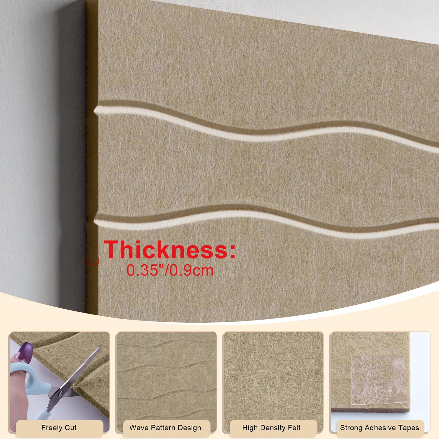 AKONEGE Felt Bulletin Board Tiles 12 Pack, 48" x 36" Cork Board Alternative, DIY Pin Board Wall Tiles for Photo Wall, Vision Board, Room & Home Office Decor, Stick-On with Adhesive Tabs, Deep Camel