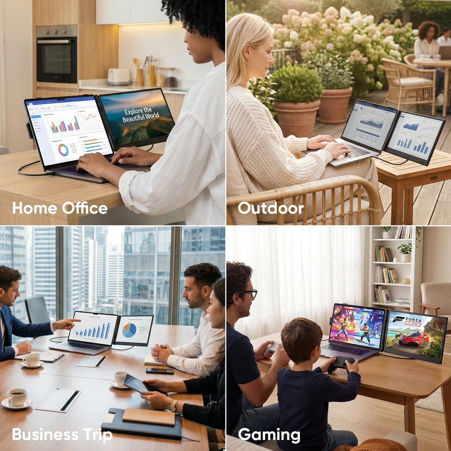 Laptop Screen Extender, 14” FHD 1080P Portable Monitor for Laptop, 0.27" Ultra-Thin Display with 100% sRGB, Dual Screen Extender for 13–17” Laptops, Plug & Play for Windows/Mac/Chrome/Android