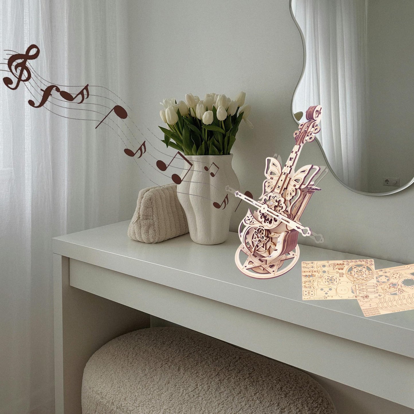 3D Wooden Puzzle for Adults - Cool Cello Music Box DIY Model for Adults to Build Wood Crafts Mechanical Puzzle Building Kits for Age 14+Years Old