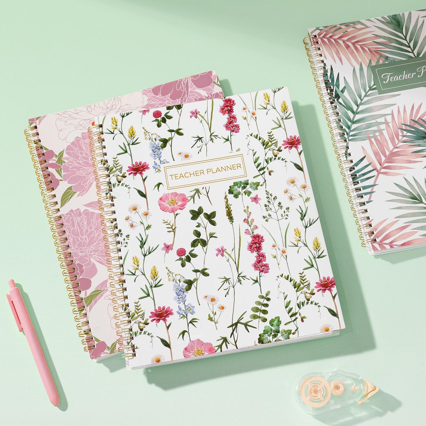 SUNEE Teacher Planner 2026-2027 Academic Year, 7 Periods Lesson Plan Book Jul 2026 - Jun 2027, 8.5"x11"Daily Weekly Monthly Organizers Horizontal Layout with Dated Calendars, Bookmark, Tabs, Palm Leaf