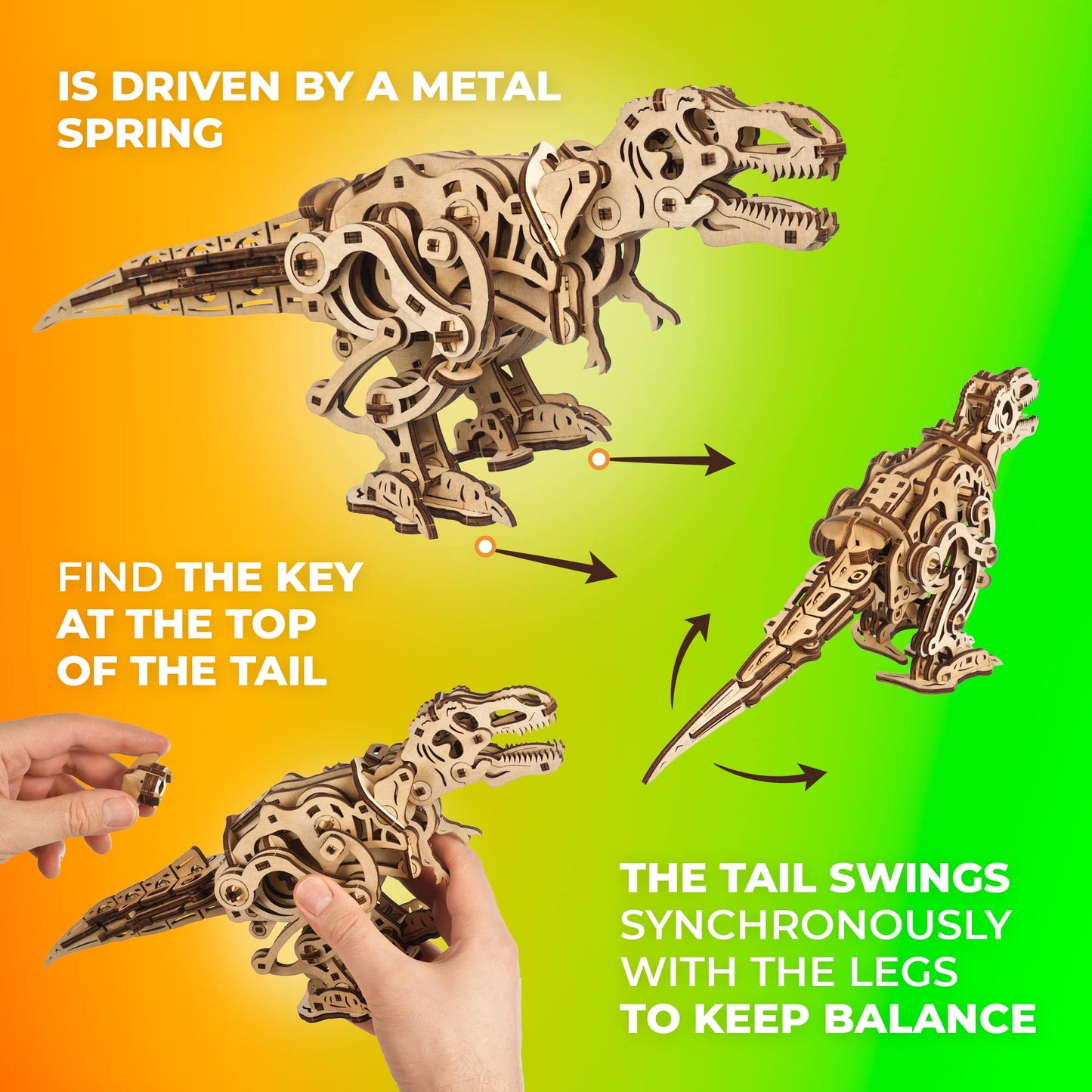 UGEARS Tyrannosaurus Rex 3D Wooden Puzzles for Adults - Wooden Model Kits for Adults D Rex Dinosaur Puzzle Kit Mechanical Models Automaton Kit Brain Teaser, Hobby Set Home Decoration