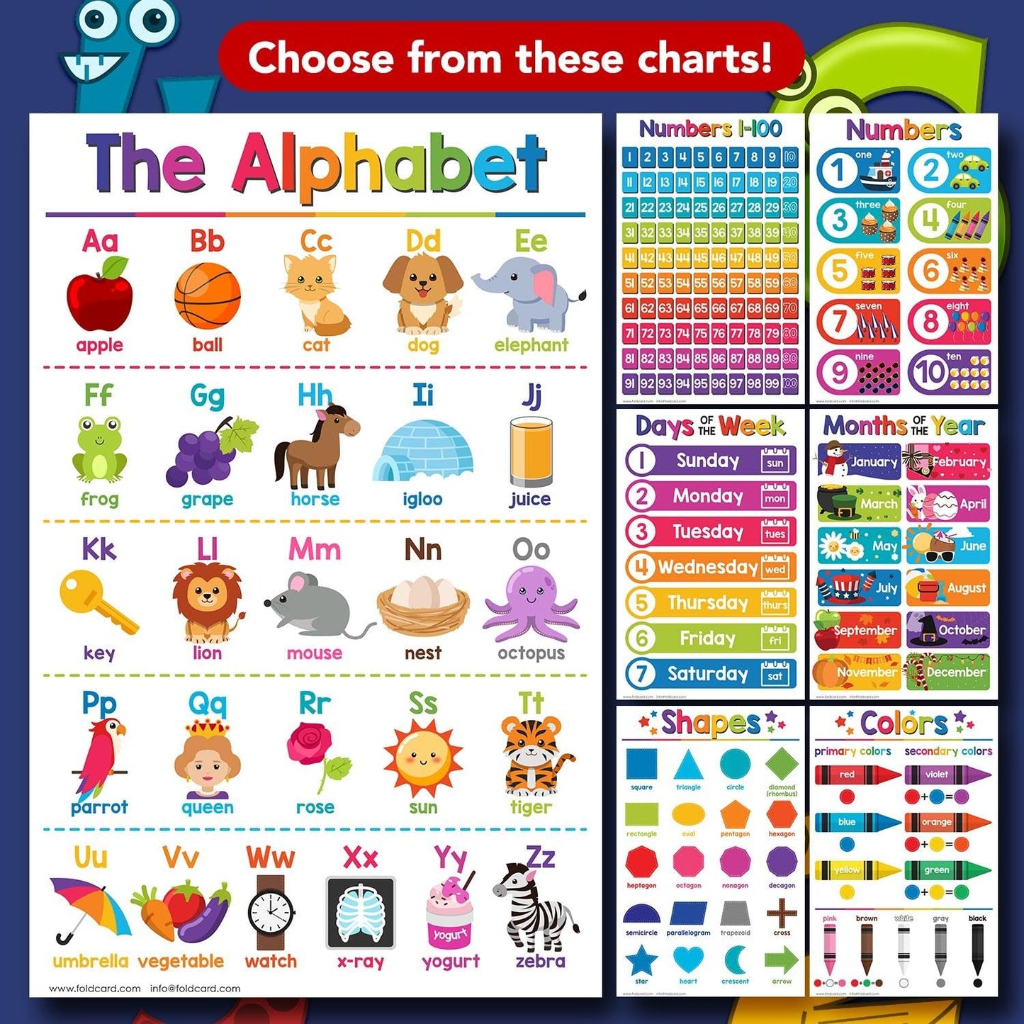 Opposites Educational Charts for Preschool to Gradeschool – Bright and Colorful Visual/Learning Aid Wall Art Poster for Classroom or Home | Printed on Glossy Durable Cardstock | 11" x 17" | 5 per Pack