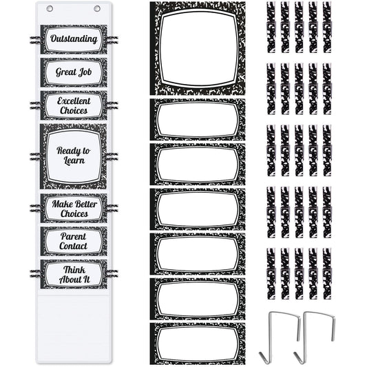 AmazingSpark 57 Pcs Classroom Behavior Chart for Student Management Kids Tracking Chart Hanging Creative Bulletin Board with 40 Clips for School Preschool Child Care(Black Composition Book)