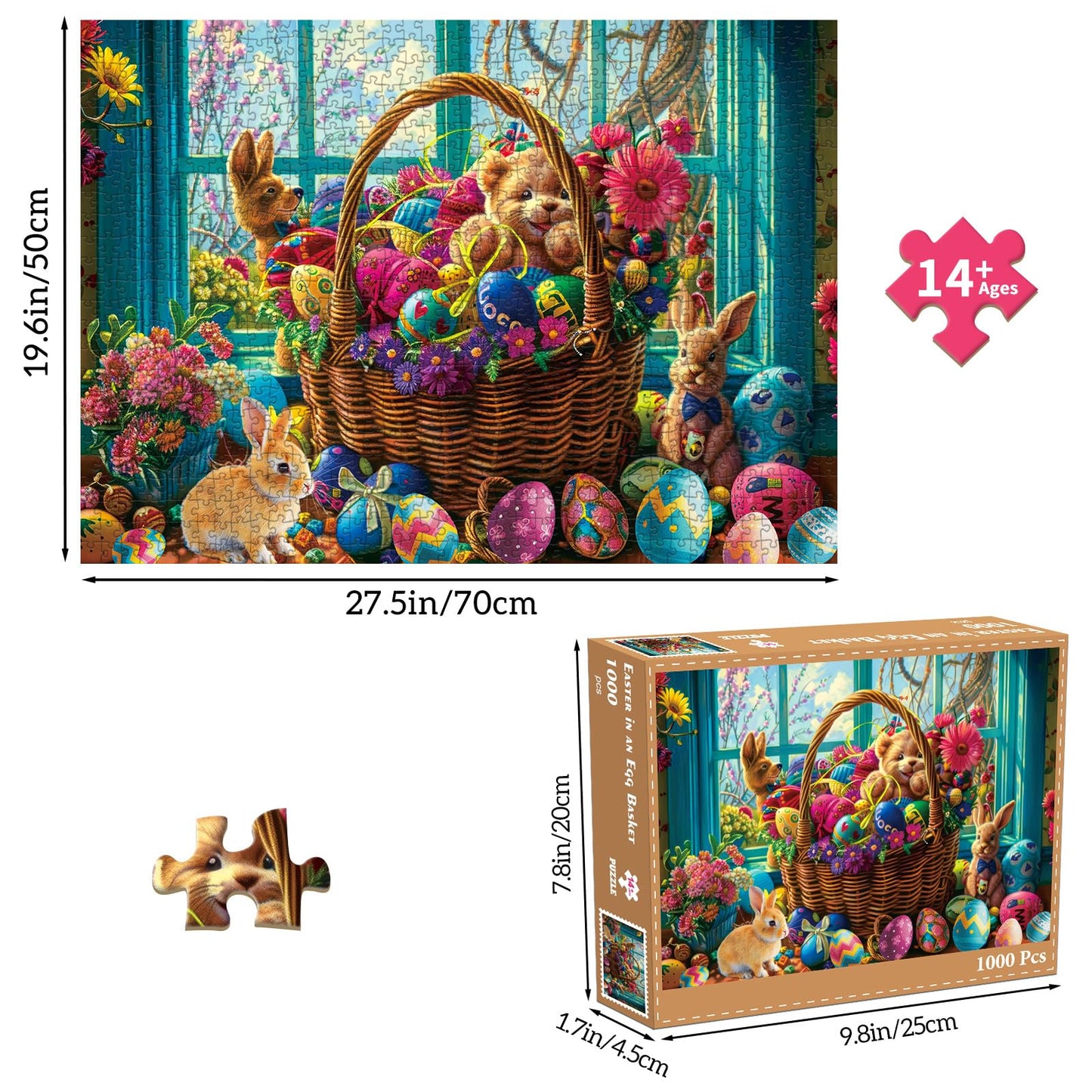 TangMosaic Puzzles for Adults 1000 Pieces, Jigsaw Puzzle for Adults, Fun Challenging Puzzle, A Basket of Easter Egg Wonders Puzzles Game, Interlock Perfectly No Dust, Gifts for Easter Earth Day