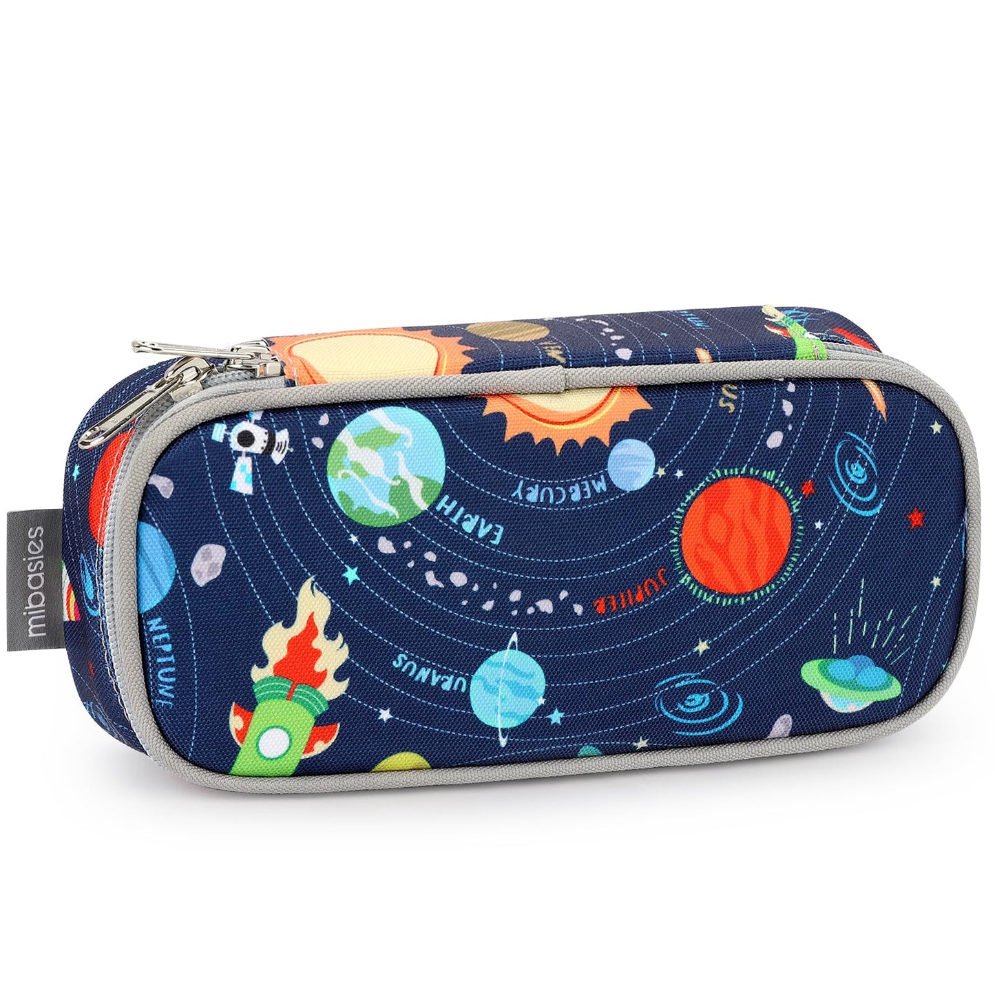 mibasies Boys Pencil Case for Kids, Multi-Slot Pencil Pouch, Galaxy LightGray