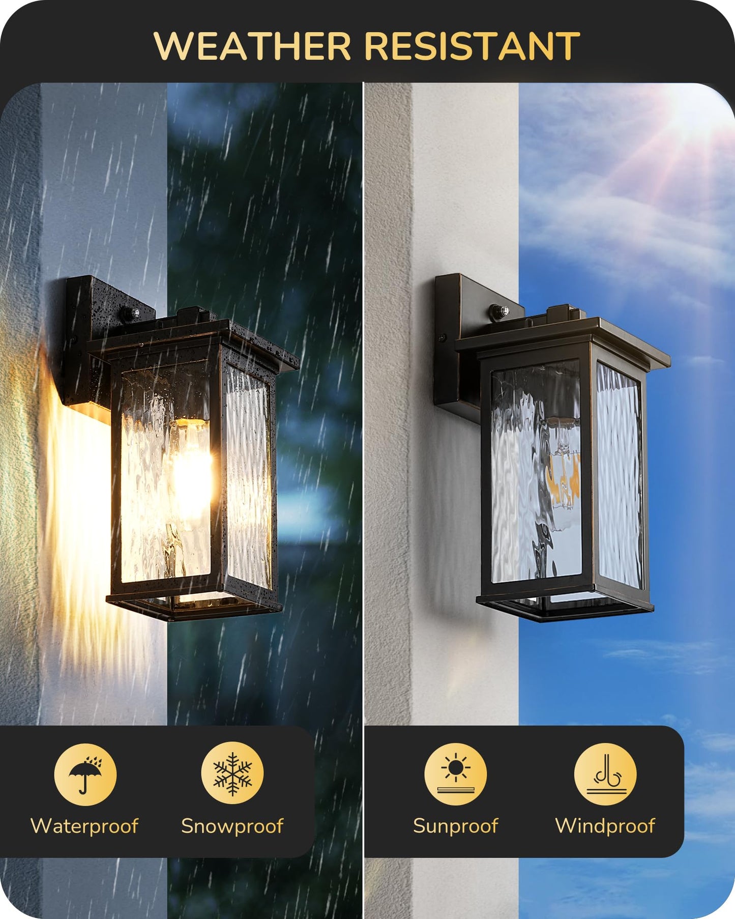 EDISHINE Outdoor Wall Light, Dusk to Dawn Sconce, Aluminum, Black, Model HOWL06S