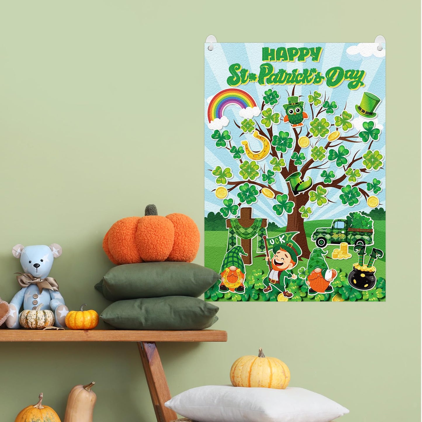 Cinrobiye St. Patrick's Day Shamrock Felt Tree Bulletin Board Kit DIY Classroom Church Religious Crafts Irish Holiday Decorations Kids Activity Supplies
