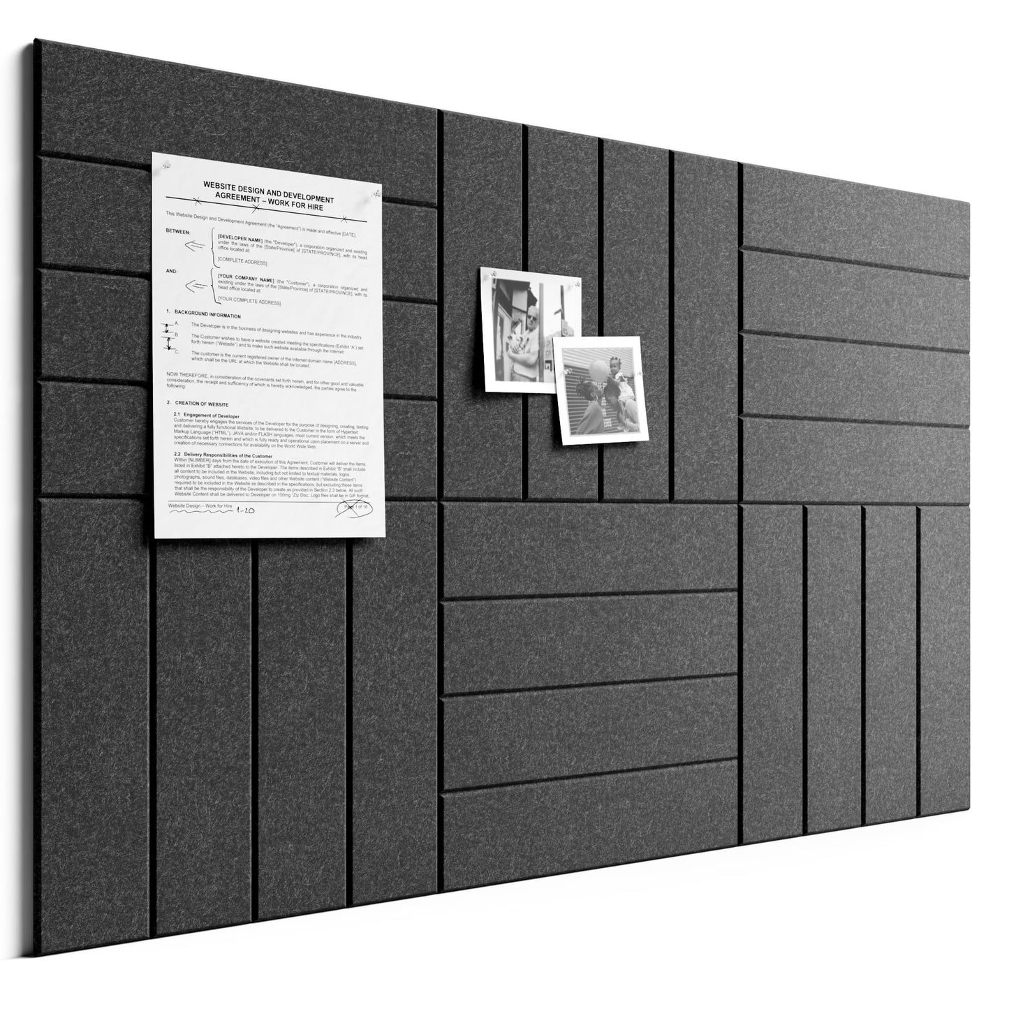Bumusty Large Cork Board Alternative-36 x 24" Felt Bulletin Board Tiles, with 30 Pushpins, 40 Adhesive Tabs, Bold-Stripe 6-Pack, Cork Boards for Office Push Pin Board Felt Board-Charcoal Gray