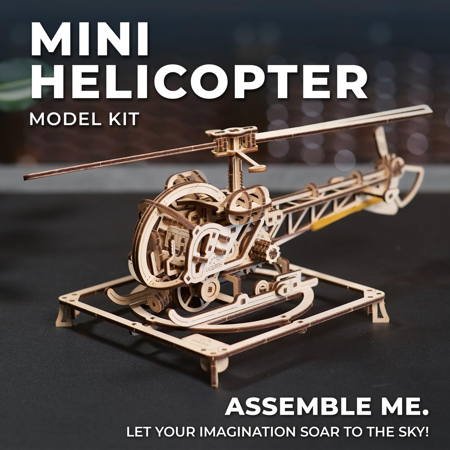 UGEARS Wooden 3D Puzzles for Adults - Easy Mini Helicopter Model Kit – Experience Aerial Innovation with Mechanical Puzzles DIY Kits for Adults - Ideal for Hobbyists, Aviation Enthusiasts - 167 Pcs