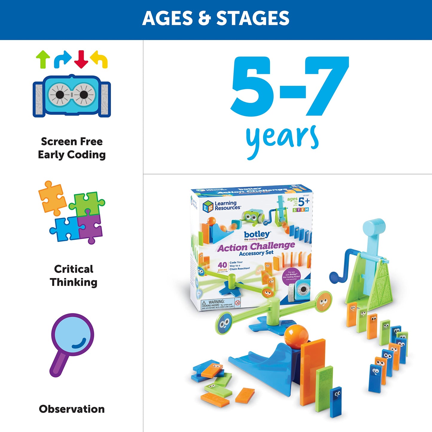 Learning Resources Botley Coding Robot Kit Action Challenge Set, Chain Reaction Game STEM Robot Accessory Pack for Coding Robots for Kids Ages 5 and Up