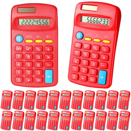 Copkim 24 Pack Student Mini Calculator for Classroom, 8-Digit Display Dual Powered Handheld Math Tools for Teachers, School Supplies and Classroom Rewards, Compact Design(Red)