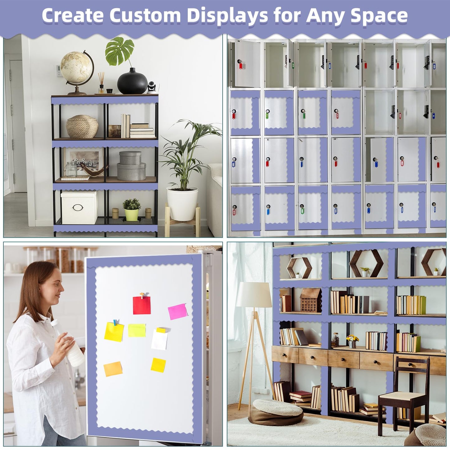 30 Pcs Magnetic Borders for Classroom Whiteboard - Purple Magnetic Bulletin Board Border Set - Scalloped Chalkboard Border Strips for Teachers, Parents, DIY Home,School & Office Decoration