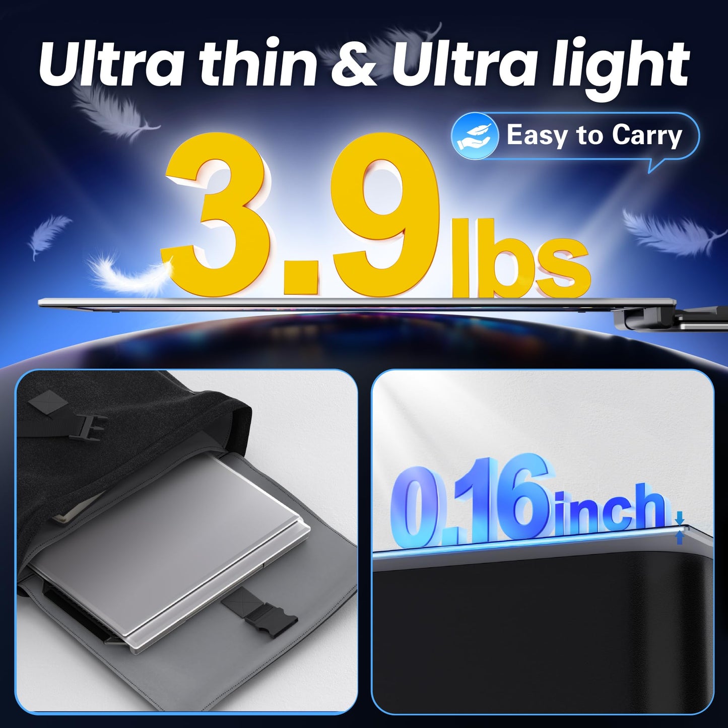 CIDETTY New Upgrad Laptop Screen Extender Monitor Portable, Ultra Light & Thin Triple Portable Monitor for Laptop 1080P FHD IPS Display for 13-17" Laptop, Plug & Play Compatiable with Win/Mac/Chrome