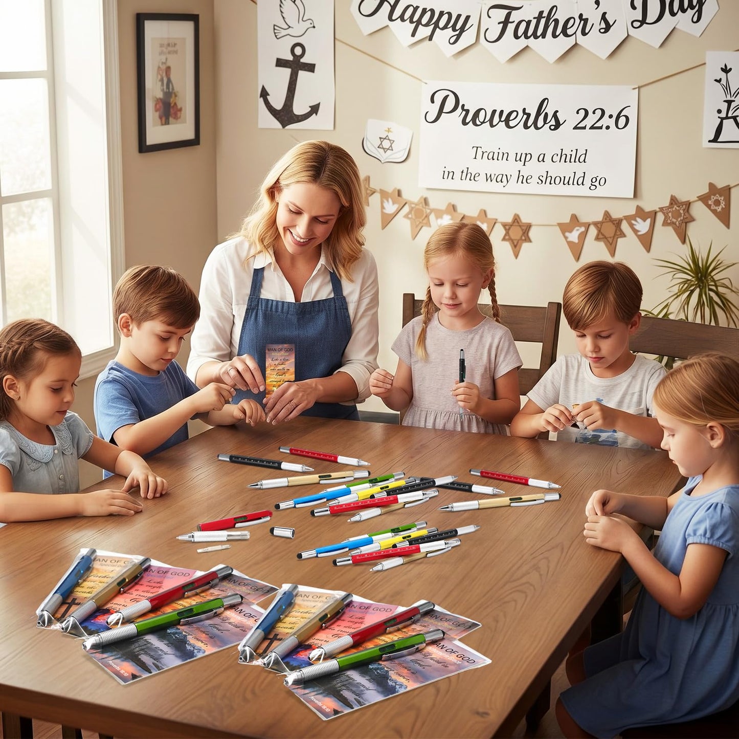 Tenceur 48 Set Father's Day Bulk Gifts for Church 6 in 1 Multi Tool Pen with Religious Bible Verse Bookmark Man of God Christian Gift for Men Church Prizes Husband Bible Study Supplies (Man of God)