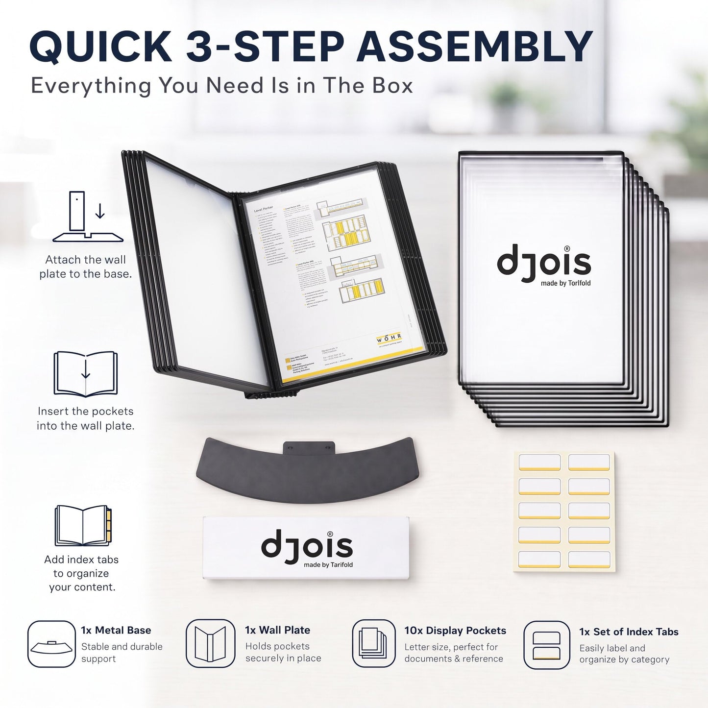 Tarifold Desktop Document Display Stand & Reference Organizer, 10 Double-Sided Polypropylene Pockets, 20 Sheet Capacity, Easy-Load Design, Letter Size, Made in Denmark, Black