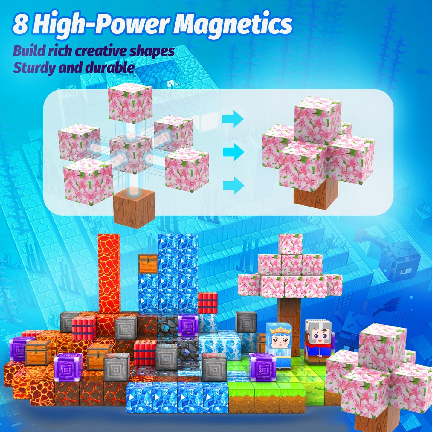 CEMECER 100PCS Magnetic Blocks, Stacking Magnetic Building Blocks Toys for Kids, Sensory Montessori Construction Game Magnetic Build Cube Tile Toys.