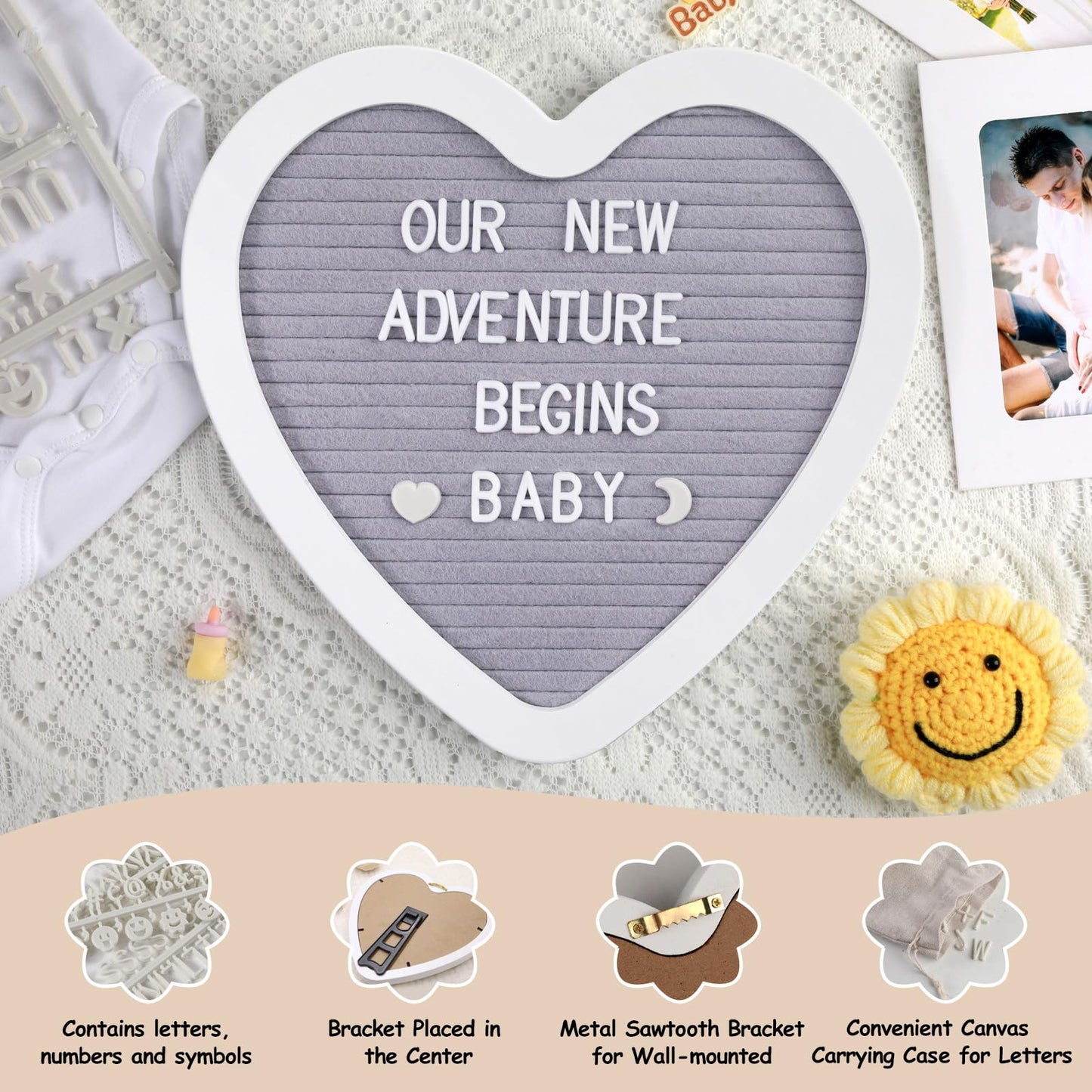 Pregnancy Announcement, Coming Soon Baby Announcements Ideas Set Include Felt Letter Board, Baby Onesie, Booties, Photo Frame and Wooden Blocks, Pregnancy Announcement Photo Props Gender Reveal Gifts