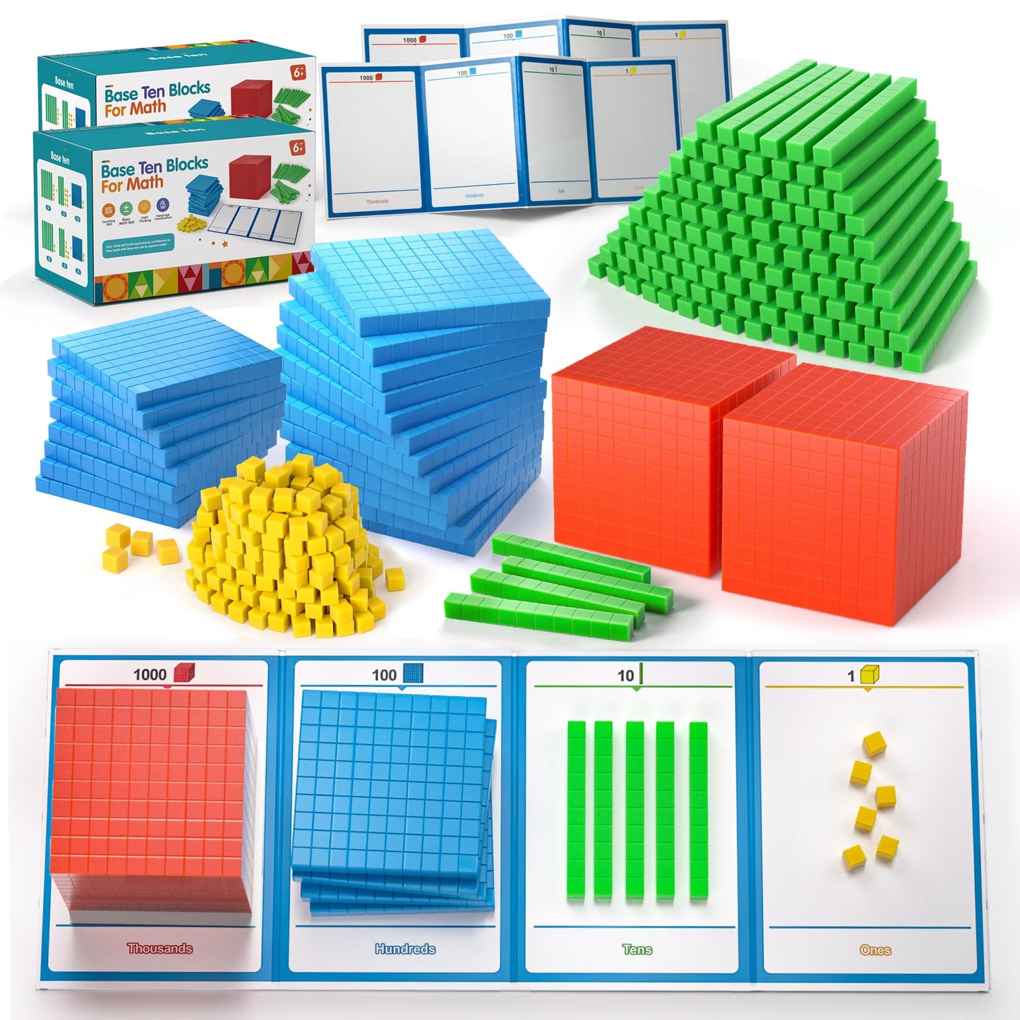 stochastic box Set of 2 Base Ten Blocks Plastic 306 pcs Place Value Blocks Math Manipulatives Kindergarten Counting Cubes for Kids Math Early Counting Math Toy for 1st Grade