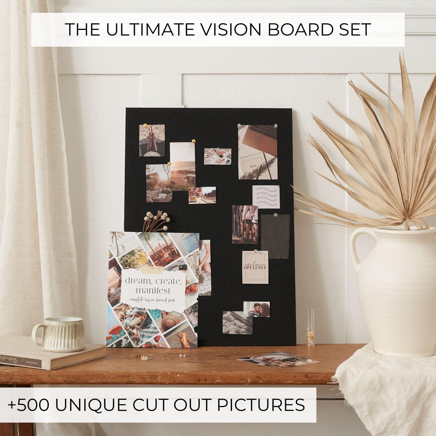 Inspirational Vision Board Kit – Complete Set with Vision Board Book & Felt Board, Motivational Pictures & Quotes to Map Your Goals & Dreams - The Perfect Supplies to Visualize Goal Setting & Success