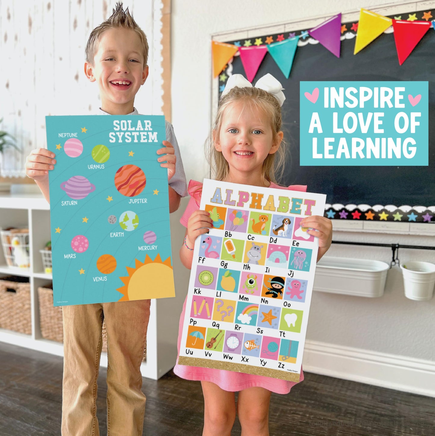 Hadley Designs 16 Educational Posters for Classroom Must Haves - Laminated Pre-K Posters for Toddler Homeschool Essentials, Toddler & Preschool Learning Activities, Kindergarten Classroom Decor