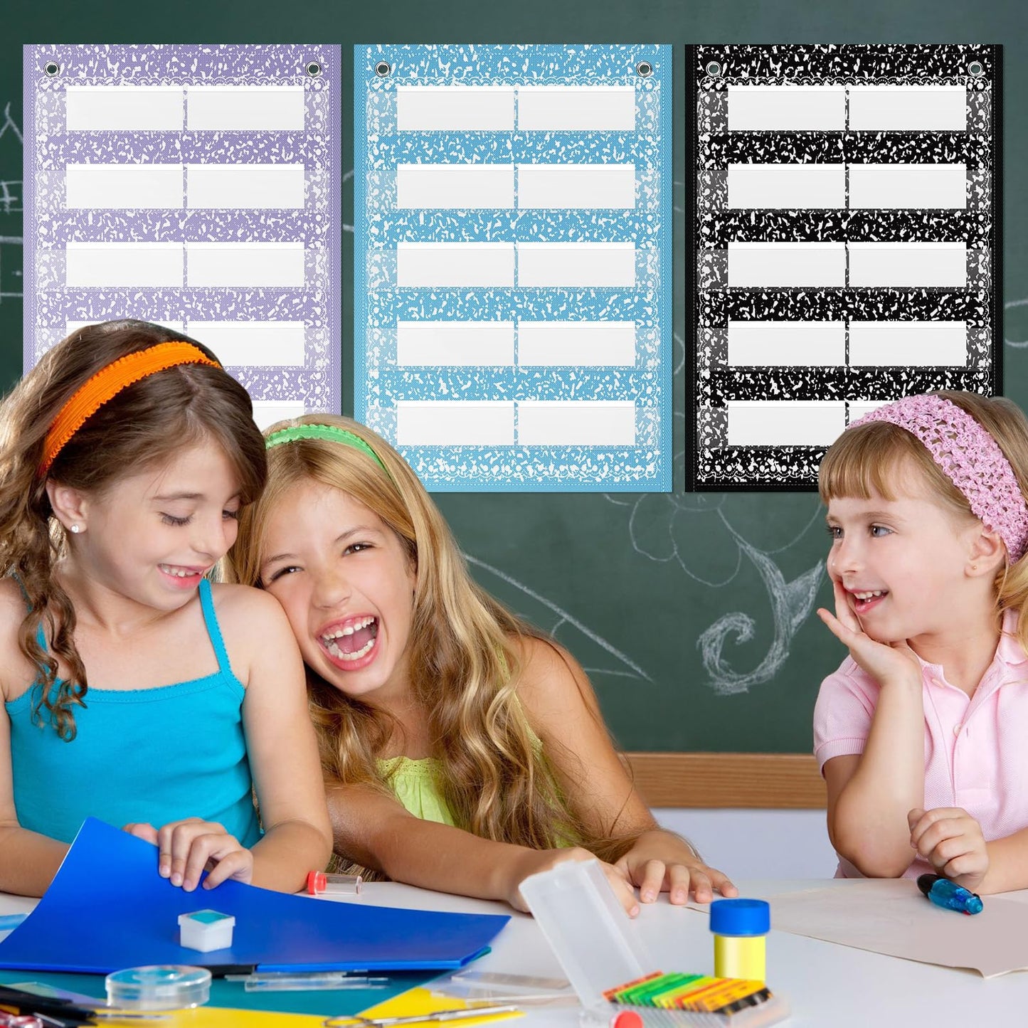Gueevin 6 Set Magnetic Pocket Chart with 5 Clear Pockets and 30 Dry Erase Cards Painted Classroom Schedule Pocket Chart for Whiteboard Class Demonstrations (Pastel Color,Confetti Pattern)