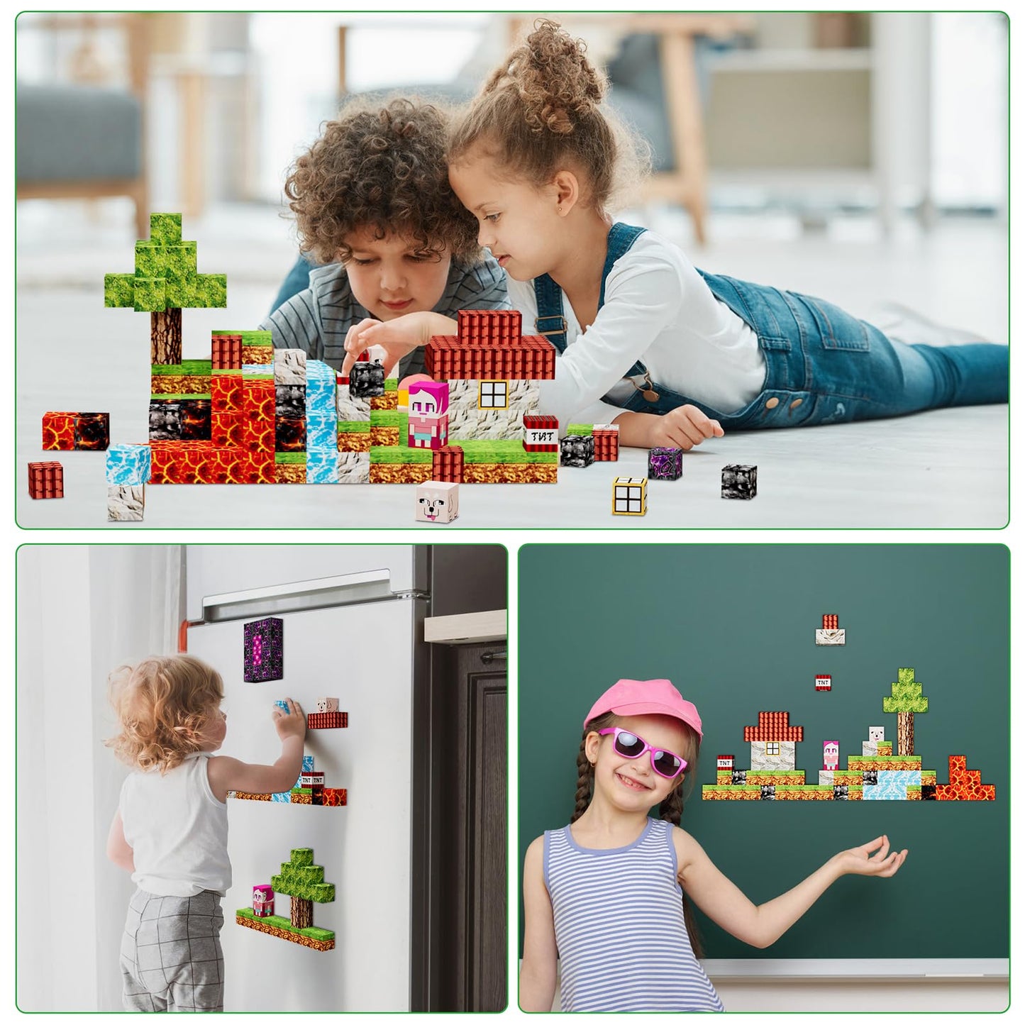 Petenjoy Magnetic Blocks Minecraft-Style Magnetic Building Blocks Cubes - 126PCS 1 inch Magnet Toys Set STEM Educational for Kids Ages 4-8 6-8 8-12 Year Old Boys Girls Birthday Christmas