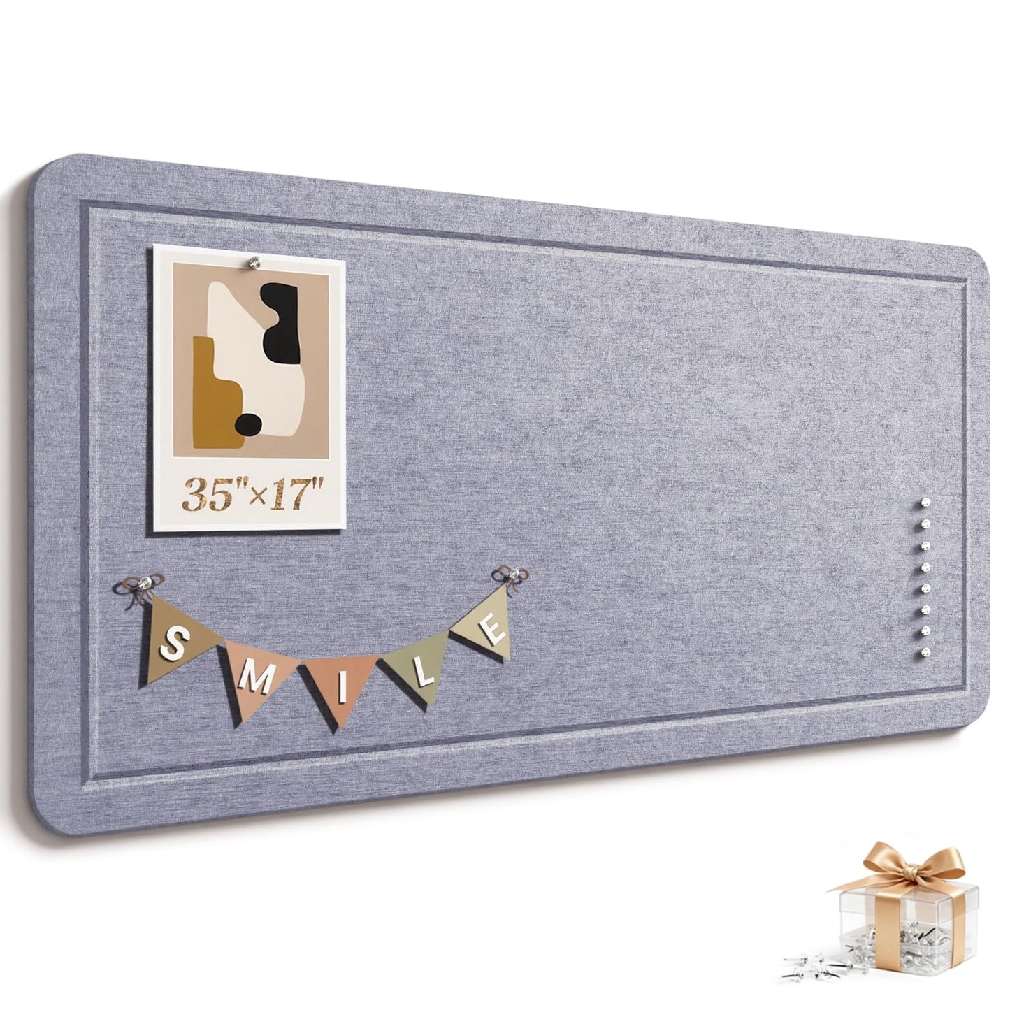 Large Bulletin Board, 35 X 17 Inches Felt Cork Board with 40 Pushpins, Foldable Felt Notice Pin Board Photo Display Board with Self-Adhesive Tape for Office Home School (Light Gray, 35x17 inch)