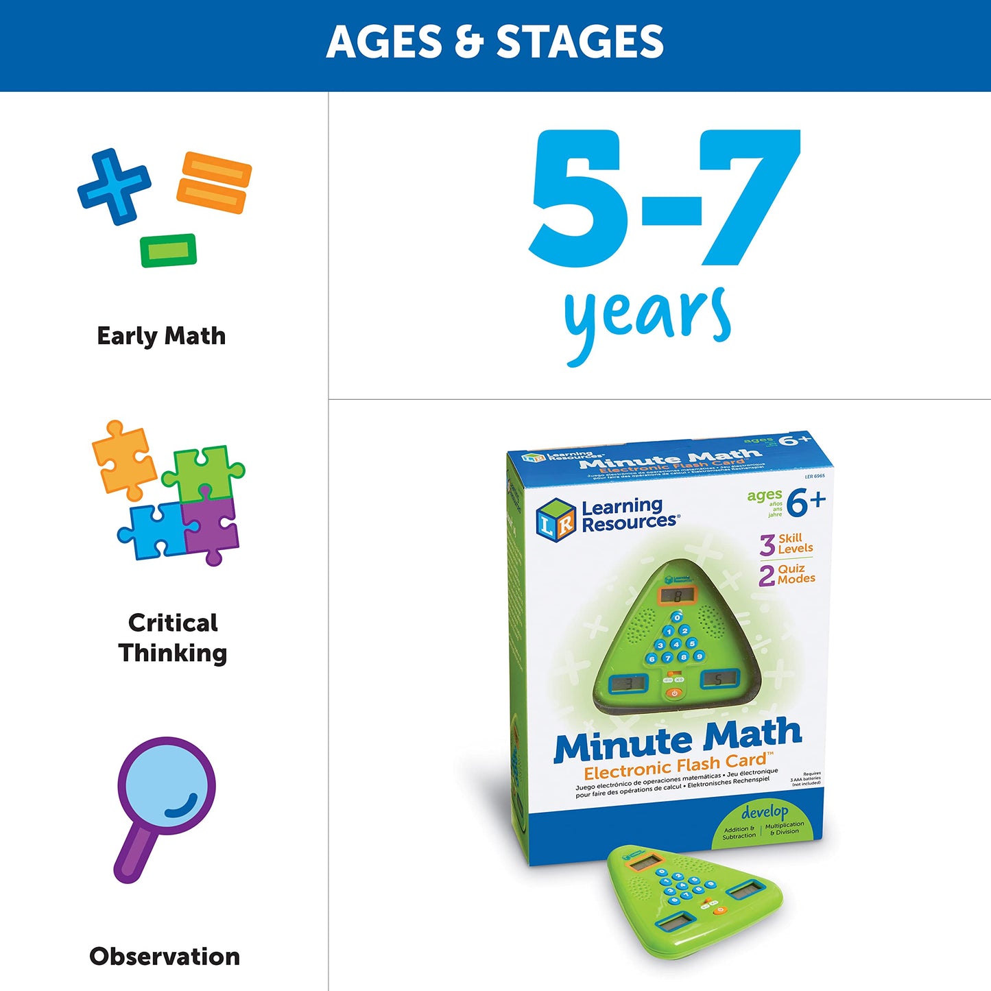 Learning Resources Minute Math Electronic Flash Card - Classroom Must Haves, Homeschool Supplies, Math Manipulatives, Multiplication Chart, Educational Toys for Toddlers, Back to School
