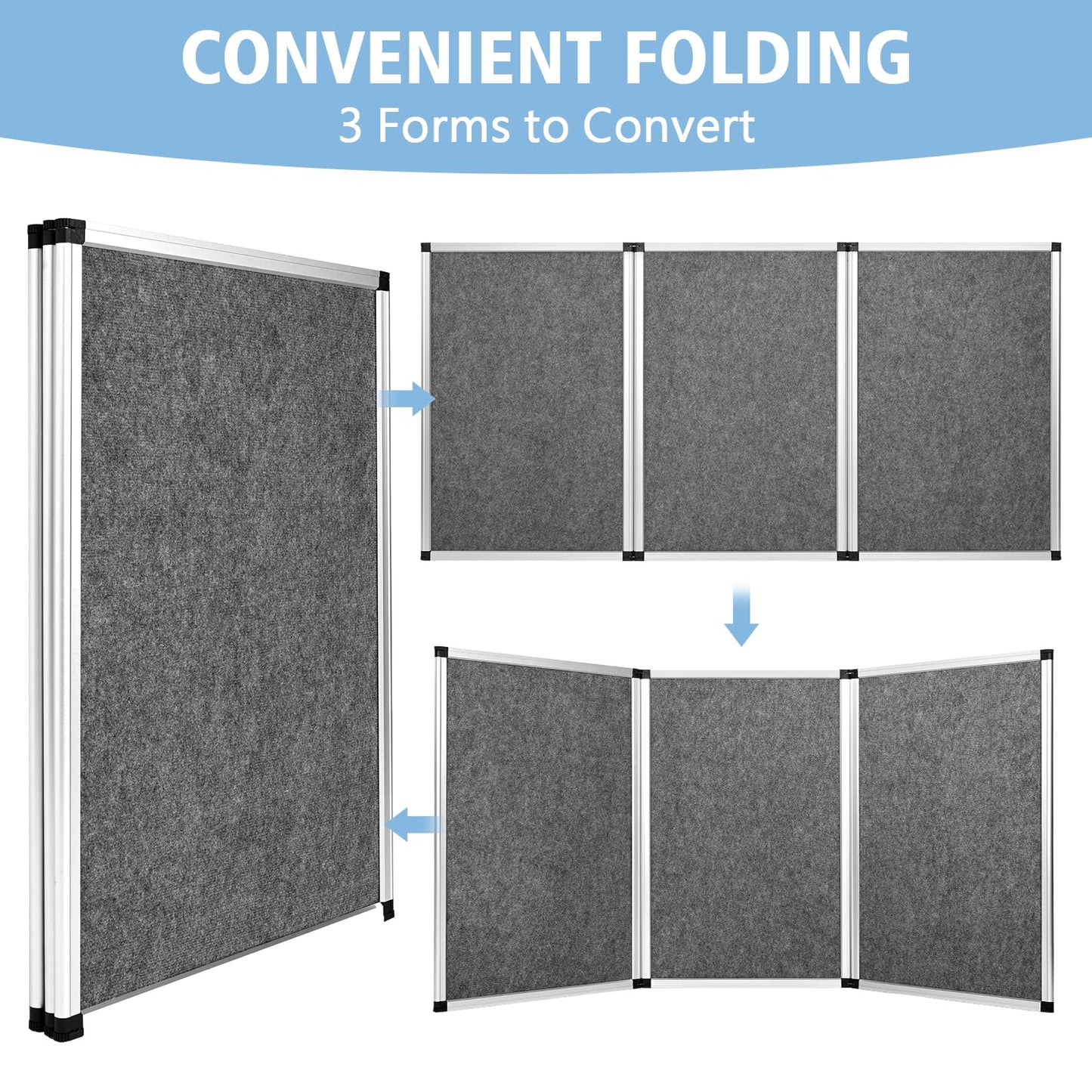 Nisorpa 3+1 Panel Trade Show Presentation Board 70.8 x 35.4 in Desktop Tri Fold Display Board Gray Single Sided Tabletop Display 4 Folding Panels with Moving Bag