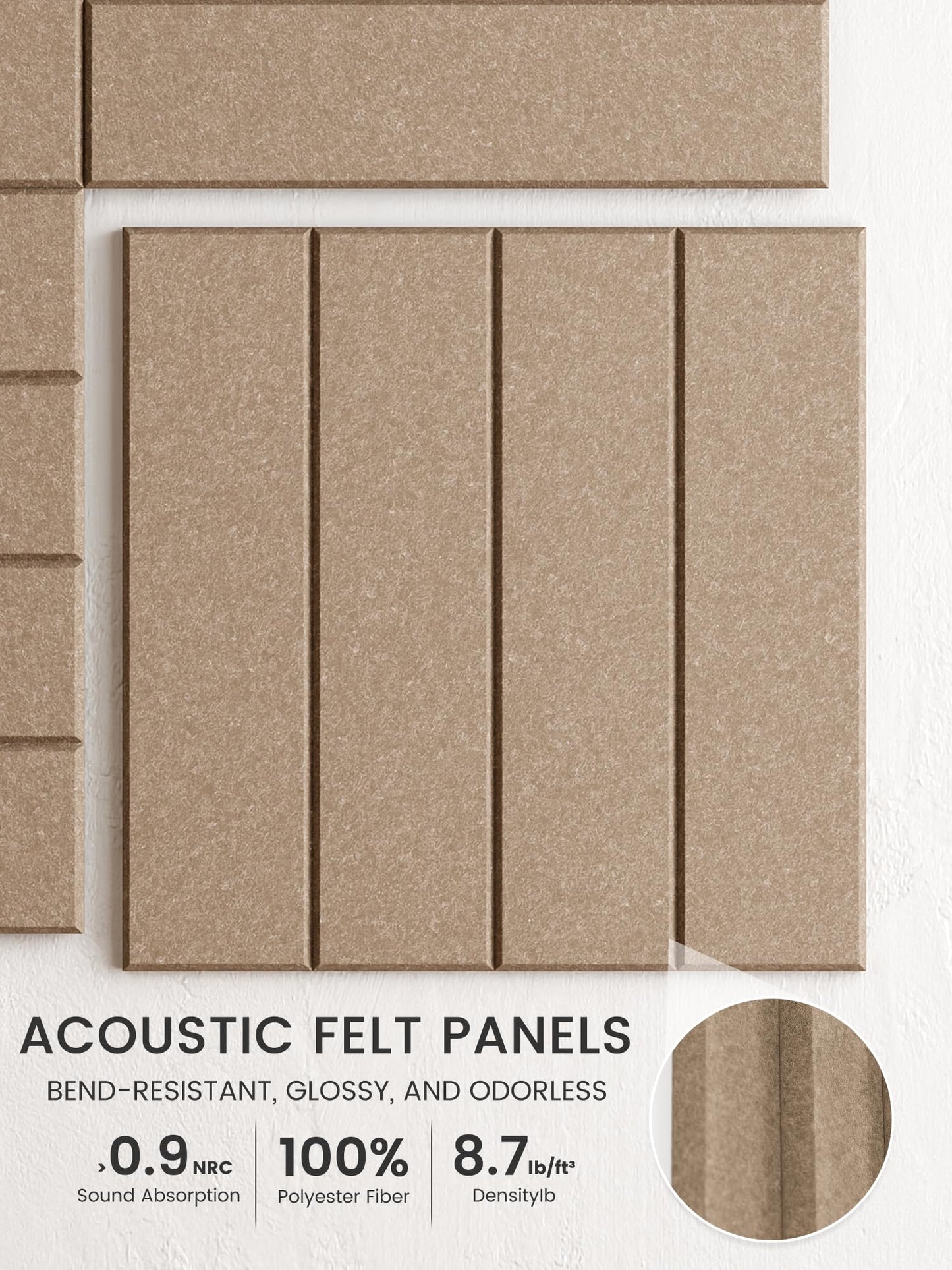 Bumusty Large Cork Board Alternative-48 x 36" Felt Bulletin Board Tiles, with 30 Pushpins, 70 Adhesive Tabs, Bold-Stripe 12-Pack, Cork Boards for Office Push Pin Board Felt Board-Taupe