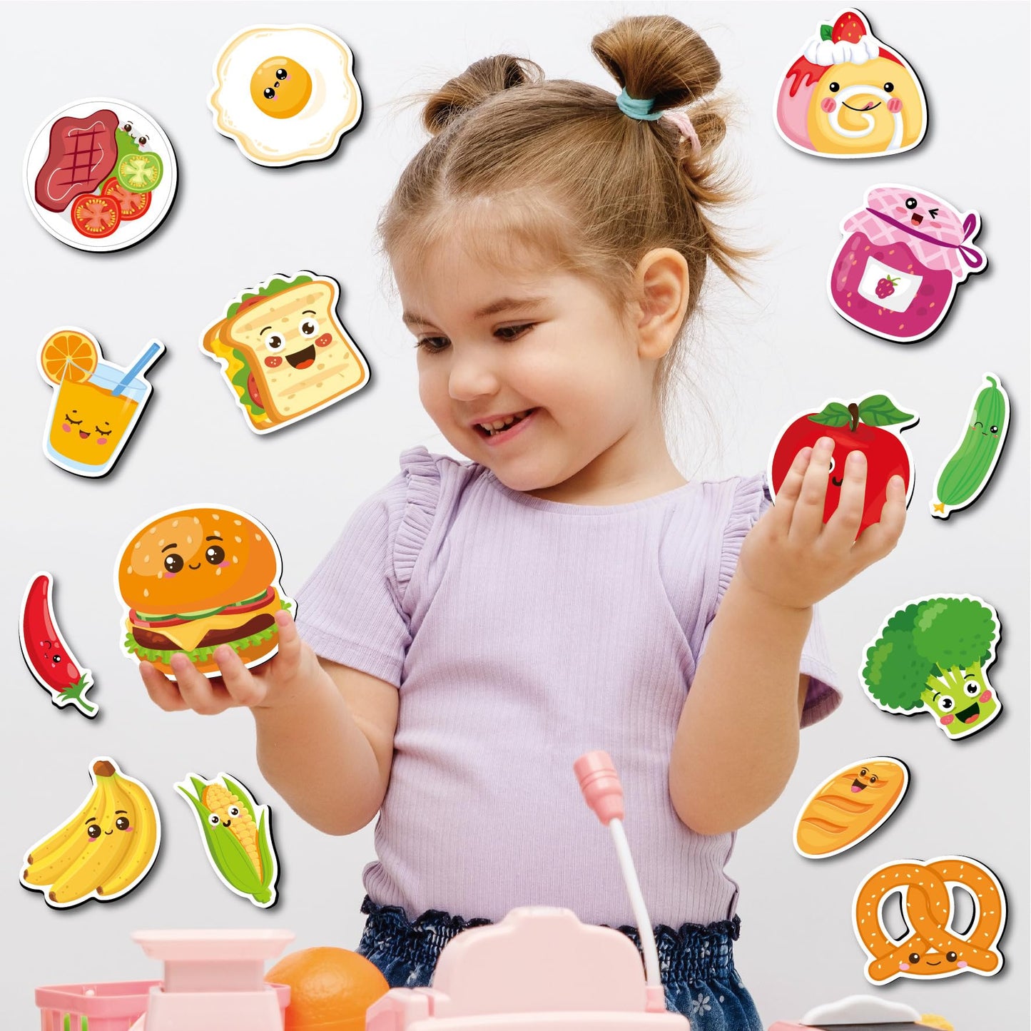 Fecheche Large Size Cute Fridge Magnets for Toddlers, Preschool Spelling Learning Education Refrigerador Magnetic Toy (Foods 48pcs)