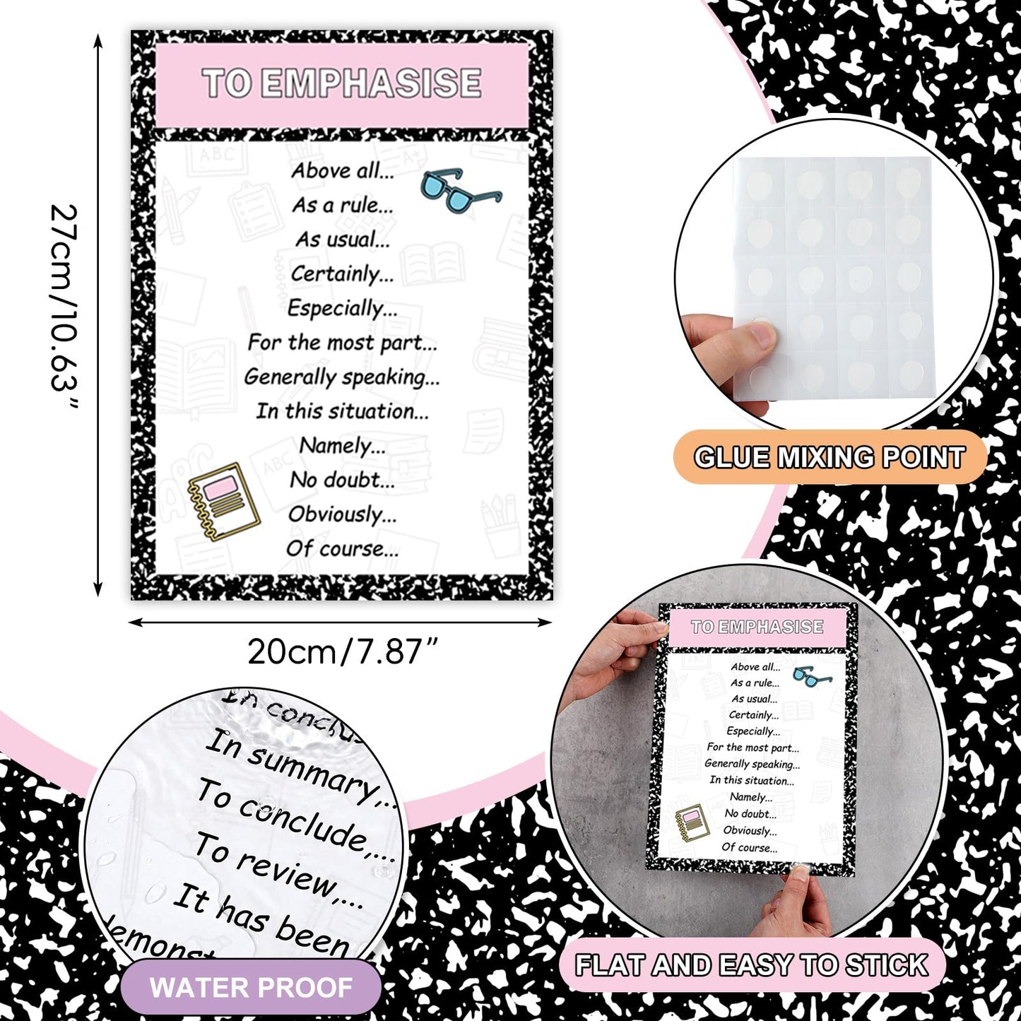 Dunzoom 9 Pieces Sentence Starters Posters Descriptive Vocabulary Classroom Educational Posters English Grammar Chart Bulletin Board Decoration for Middle High School Classroom(Composition Style)
