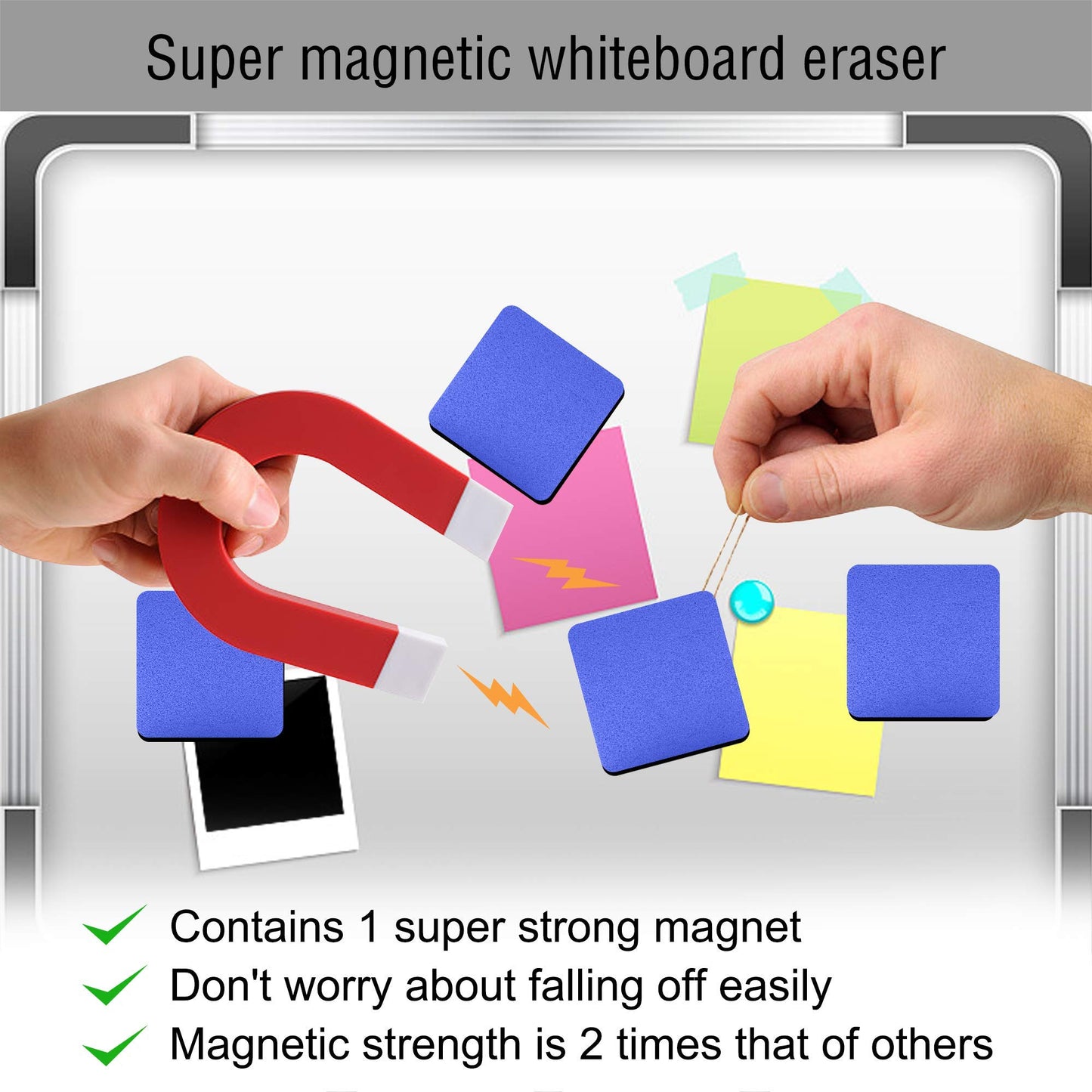 Mini Dry Erase Erasers, IHPUKIDI 48 Pack Magnetic Whiteboard Dry Erasers Chalkboard Cleaner Wiper for Kids and Classroom Teacher Supplies, Home and Office (2 x 2 Inch) Blue